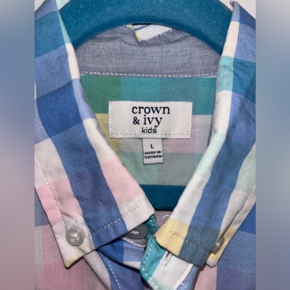 Crown & Ivy Kids Pastel Plaid Long Sleeve Boy’s Size Large - Picture 4 of 4